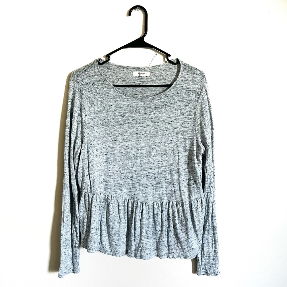 Madewell Peplum Top Linen Blend Grey Size L Long Sleeve